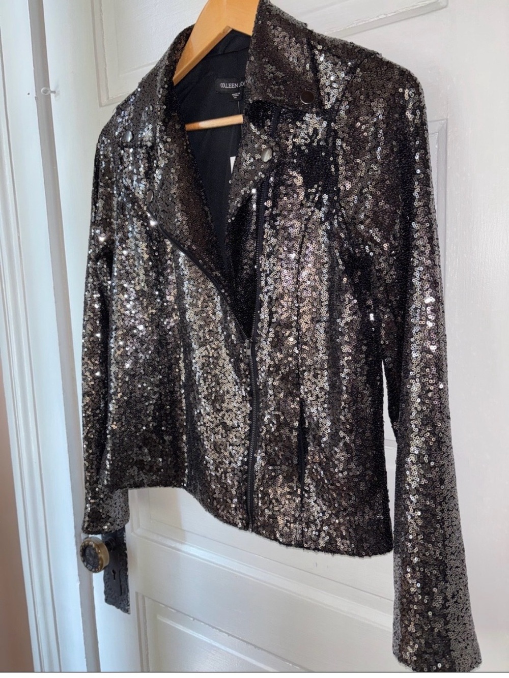Colleen Lopez Black/gun Metal  Sequin Moto Jacket NWT!